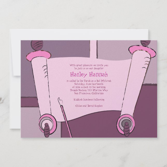 Invitation Bat mitzvah Torah Hailey Hannah Pink (Devant)