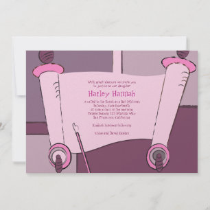 Invitation Bat mitzvah Torah Hailey Hannah Pink
