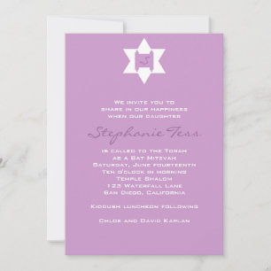 Invitation Bat mitzvah Torah Jewish Star Hébreu