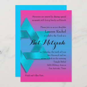 Invitation Bat mitzvah Turquoise à rose Ombre avec étoile