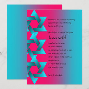 Invitation Bat mitzvah Turquoise et rose Ombre Star de David