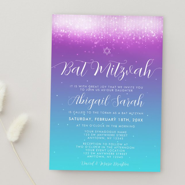 Invitation Bat mitzvah Turquoise Glam Purple (Créateur téléchargé)