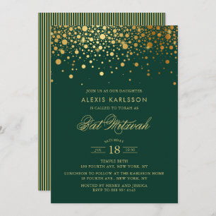 Invitation Bat mitzvah vert Faux Gold Foil Confetti