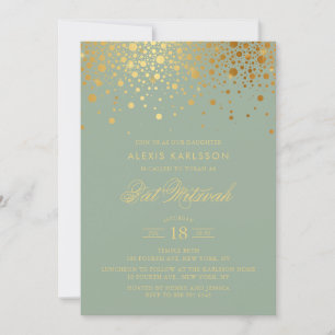 Invitation Bat mitzvah vert Faux Gold Foil Confetti Sage