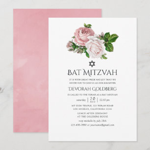 Invitation Bat mitzvah vintage rose pâle