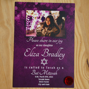 Invitation Bat mitzvah violet chatoyante avec Star