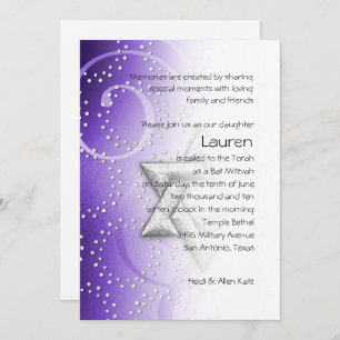 Invitation Bat mitzvah violet étoile de David