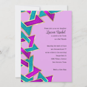 Invitation Bat mitzvah violet étoile turquoise de David