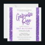 Invitation Bat mitzvah violet moderne Texte minimal moderne<br><div class="desc">Parties scintillant violet moderne, simple et minimaliste invitation Bat mitzvah avec amusant et funky audacieux calligraphie nom de script et design de typographie élégante pour une célébration mitzvah classique. Tous les libellés, les couleurs et les polices peuvent être modifiés avec l'Outil de conception Modèle. Coordonner les objets et la décoration...</div>
