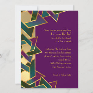 Invitation Bat mitzvah violet Turquoise étoile de David sur n