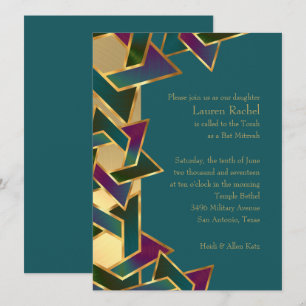 Invitation Bat mitzvah violet Turquoise étoile de David sur n