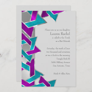 Invitation Bat mitzvah Violet Turquoise Star David N'Importe 
