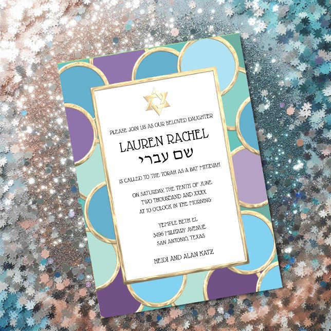 Invitation Bat mitzvah Vos couleurs Cercles en or (Créateur téléchargé)