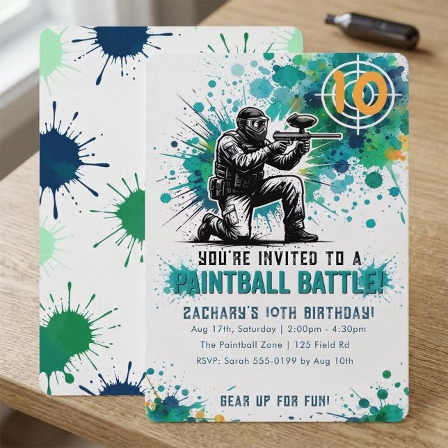 Invitation Bataille de paintball garçons bleu sarcelle éclabo (Créateur téléchargé)