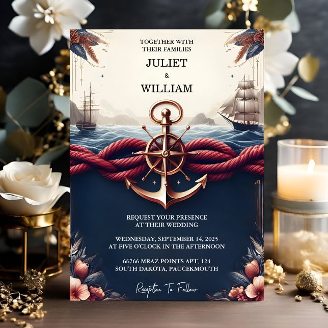 Invitation Bateau à cordes Bateau de la Marine Mariage nautiq (Créateur téléchargé)