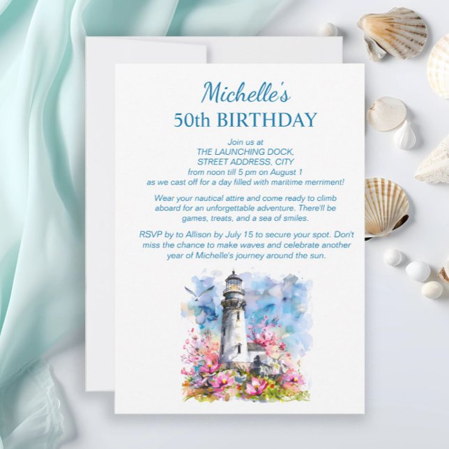 Invitation Bateau à thème nautique phare 100e anniversaire (Lighthouse/cruise birthday party invitation)