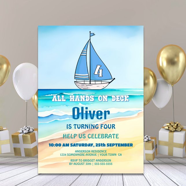 Invitation Bateau à voile 4e fête d'anniversaire (Créateur téléchargé)