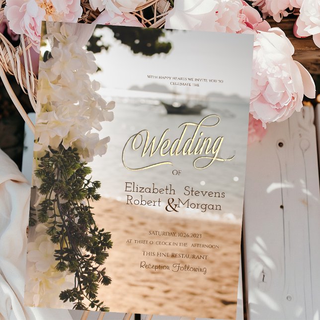 Invitation Bateau à Voile Chic Fleurs Mariage sur la Plage (Créateur téléchargé)