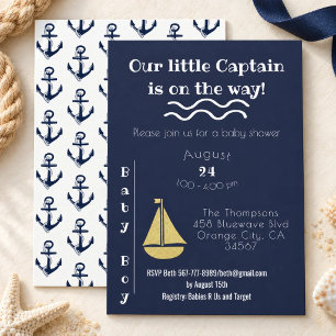Invitation Bateau à voile et ancre Navy et Blanc Bébé Garçon