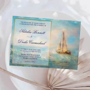 Invitation Bateau à voile et mer   Marine nautique et Mariage