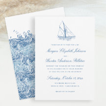 Bateau à voile et vagues bleu marine élégant maria