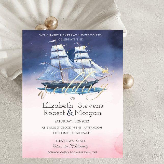 Invitation Bateau à voile Étoiles de mer Mariage (Créateur téléchargé)
