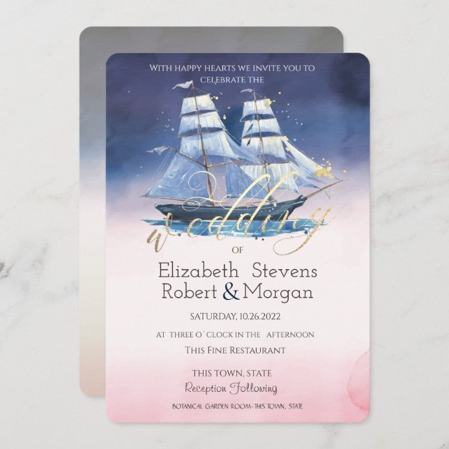Invitation Bateau à voile étoiles de mer Mariage (Devant / Derrière)