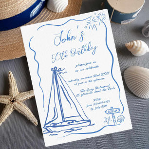 Invitation Bateau à voile fantaisiste Doodles masculins pour