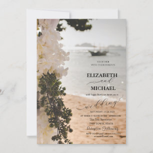 Invitation Bateau à Voile Fleurs Script Mariage sur la Plage