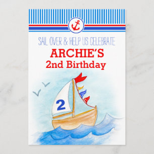 Invitation Bateau à voile garçons nautiques deuxième 2e anniv