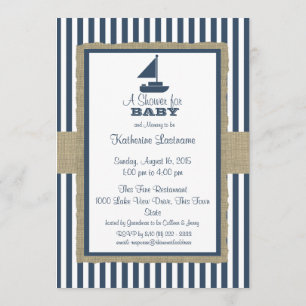 Invitation Bateau à voile Marine Blue Stripes Baby shower