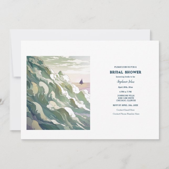 Invitation Bateau à voile Nautical Ocean Art Mariage Fête des (Devant)