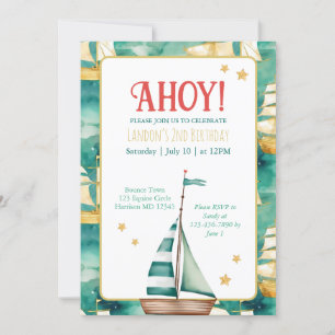 Invitation Bateau à voile nautique Turquoise Anniversaire