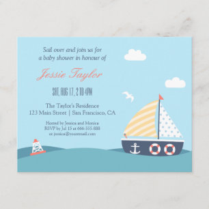 Invitation Bateau à voile Thème nautique Bébé Shower Invitati