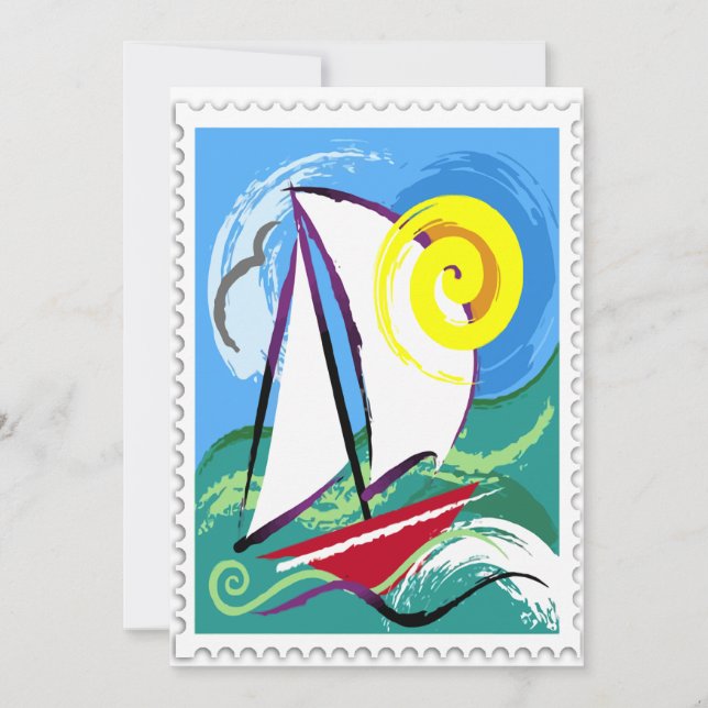 Invitation Bateau Abstrait et Timbre Soleil (Devant)