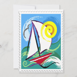 Invitation Bateau Abstrait et Timbre Soleil