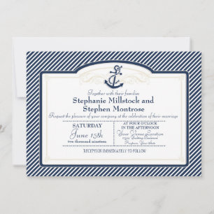 Invitation Bateau Ancre nautique Diagonal Stripes Swirl Moder