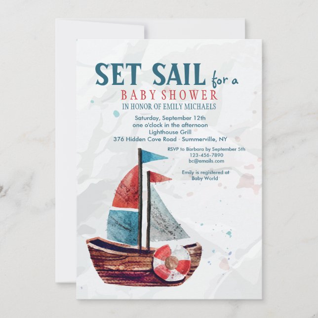 Invitation Bateau Aquarelle (Devant)