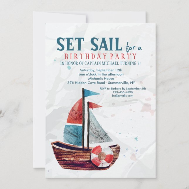 Invitation Bateau Aquarelle (Devant)