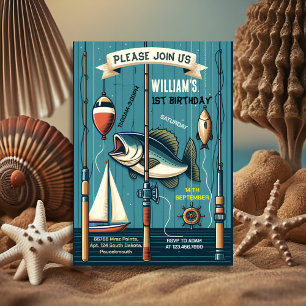 Invitation bateau bleu mignon garçon Poisson principalement u