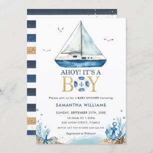 Invitation Bateau bleu nautique Ahoy C'est un Baby shower gar
