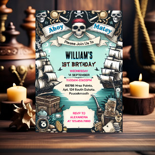 Invitation Bateau Cool Drapeau Bateau Pirate 1er anniversaire