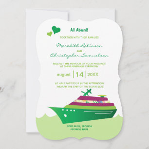 Invitation Bateau de croisière mariage Tout à bord Coeurs de