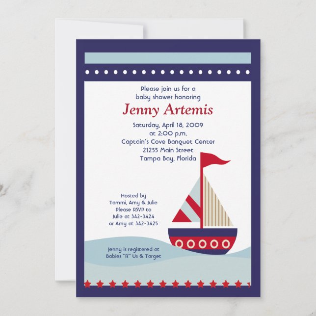 Invitation Bateau de la Marine Baby shower nautique 5x7 (Devant)