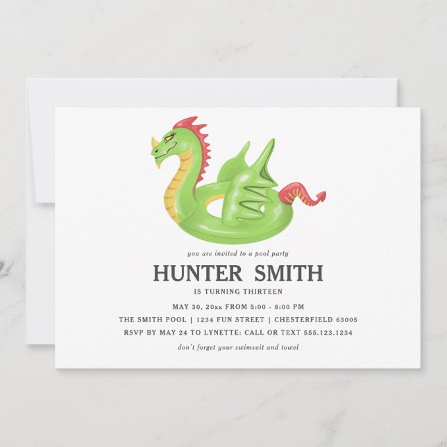 Invitation Bateau de la piscine Dragon Anniversaire de la pis (Devant)