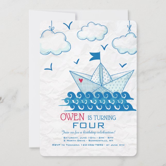 Invitation Bateau en Papier (Devant)