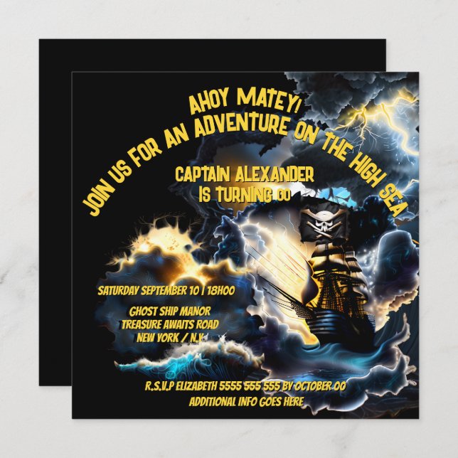 Invitation Bateau fantôme pirate drapeau orageux nuit mers na (Devant / Derrière)