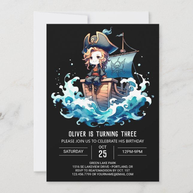 Invitation Bateau Magique Pirate Anniversaire (Devant)