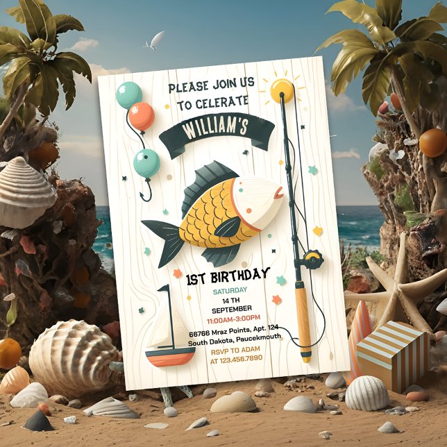 Invitation bateau mignon garçon Poisson principalement un 1er (Créateur téléchargé)