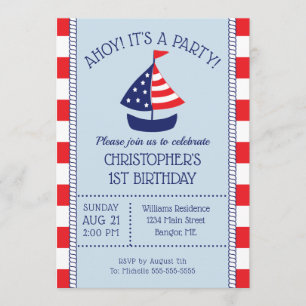 Invitation Bateau nautique 1er anniversaire patriotique